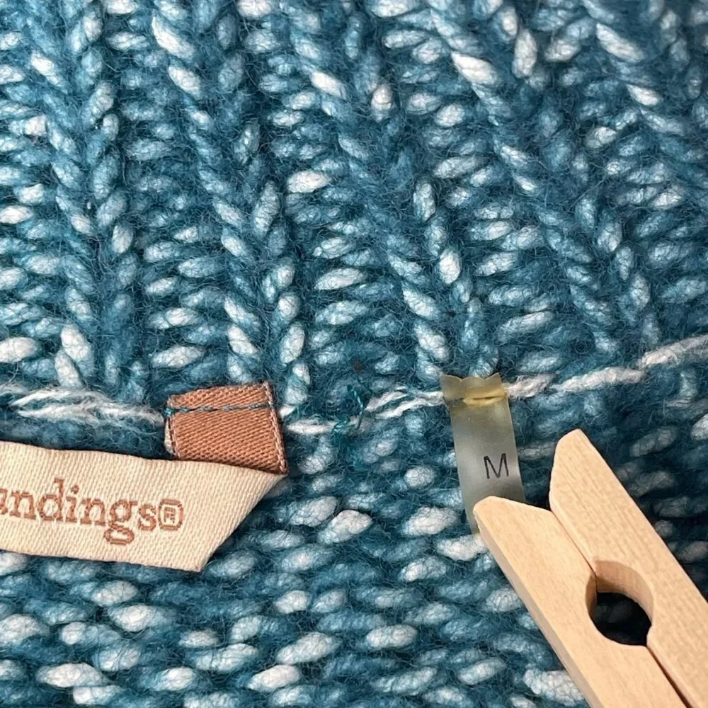 Soft Surroundings Women's Teal 1/4 Zip Aran Cable Knit Sweater Size M Wool Blend